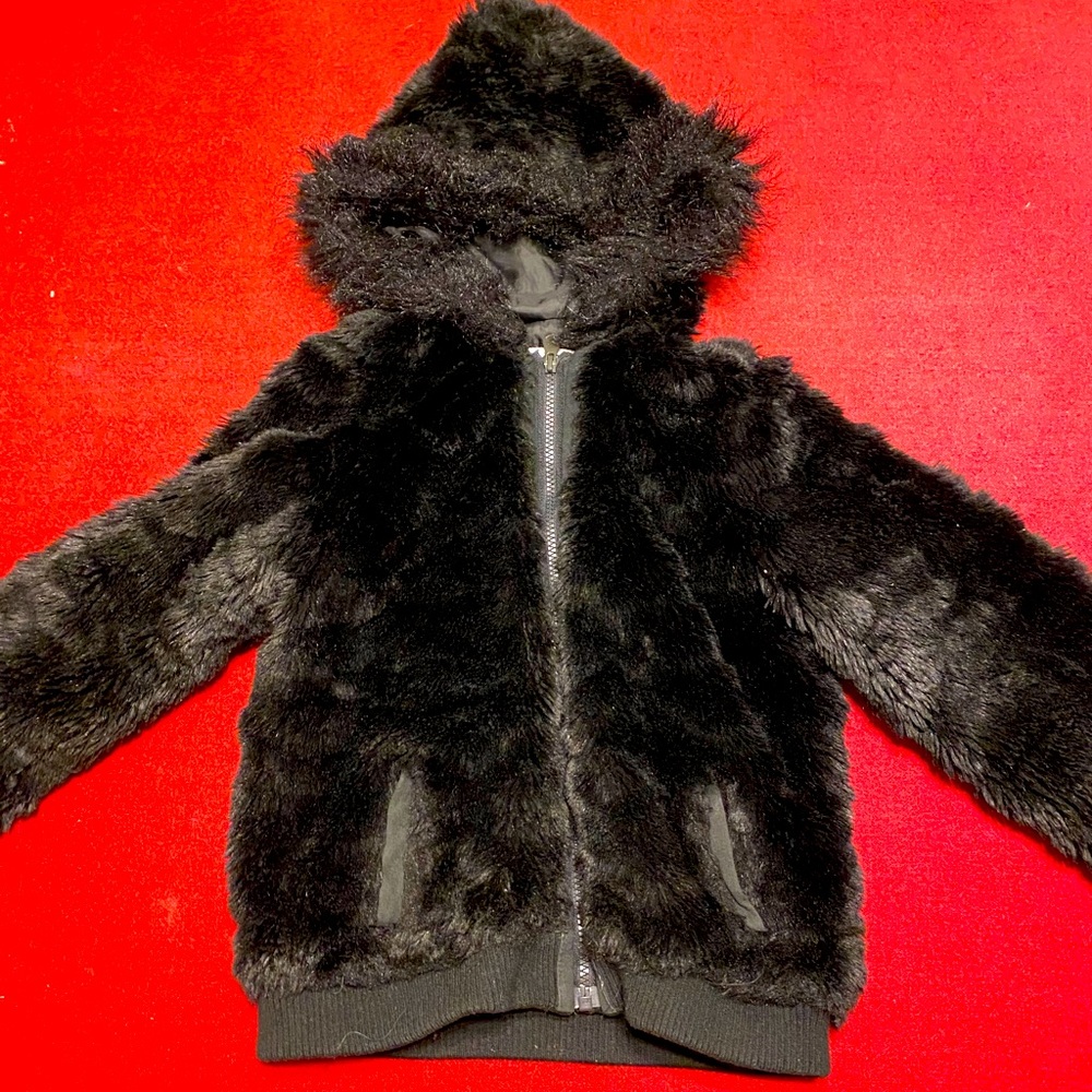 justice, black, fuzzy ,winter, jacket!